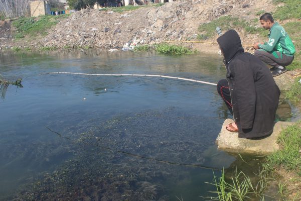 صيد في أحد الأنهار الواقعة في سهل الغاب في ريف حماة، يمارسنها بغرض الهواية وليس الربح